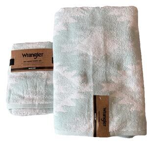 Wrangler Canyon Ranch Mint Green 2 Bath & 2 Hand Towel Set Western Aztec Cowboy